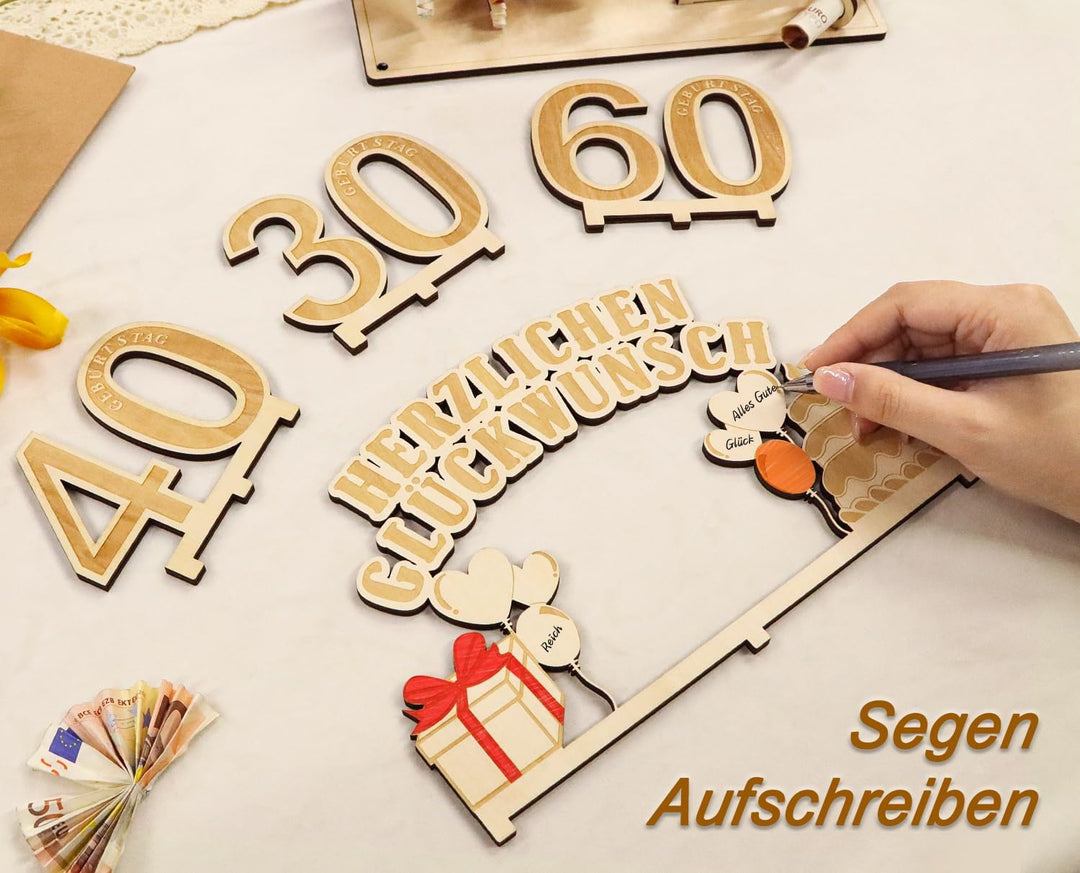Giftota Original 70. Geburtstag Geldgeschenke Holz mit LED Lichterkette, Geschenke zum 70 Geburtstag