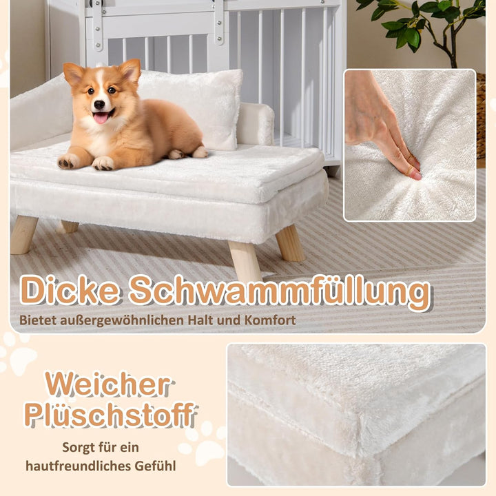 GOPLUS Luxus Katzensofa, Erhöhtes Hundebett mit Rückenlehne, abnehmbarem Kissen &amp; Holzbeinen, Hundes