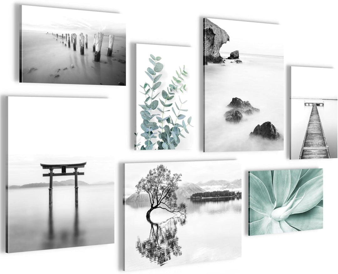 Novart Wandbilder Asien Zen See - KOMPLETT AUFHÄNGFERTIG - Schwarz Weiss Wohnzimmer Schlafzimmer- 7