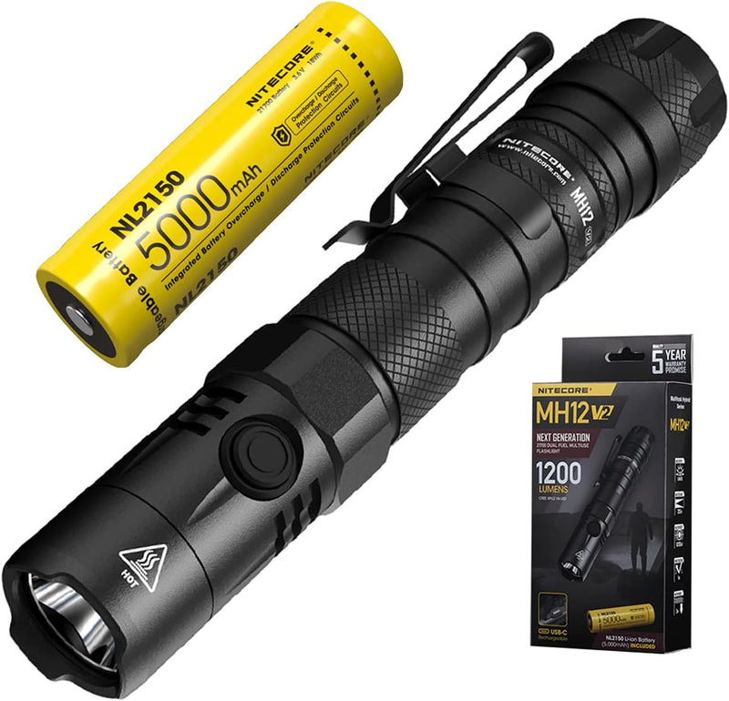 Nitecore MH12 V2 taktische Lampe – 1200 Lumen Taschenlampe wiederaufladbar – IP68 wasserdicht (21700