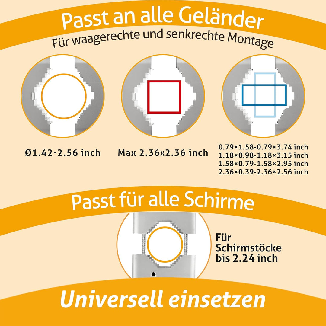 4smile Sonnenschirmhalter Balkongeländer – Aluminium Sonnenschirm Balkon Halterung - Schirmhalterung
