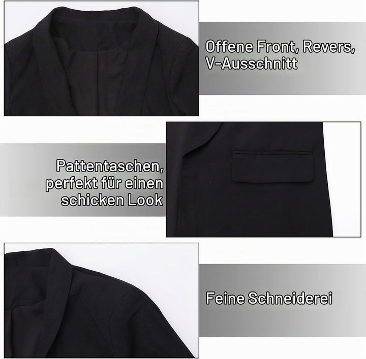 Damen Blazer Langer Casual Open Front Blazer Arbeit Büro Jacken mit Taschen Schwarz S, Schwarz S