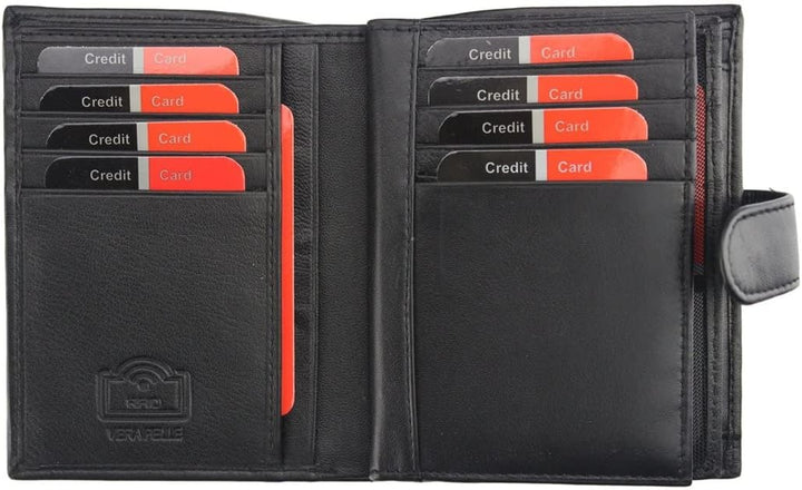 Pierre Cardin Herren-Geldbörse, echtes genarbtes Leder, RFID-Schutz, Kartenfächer, Knopf, Münzfach R