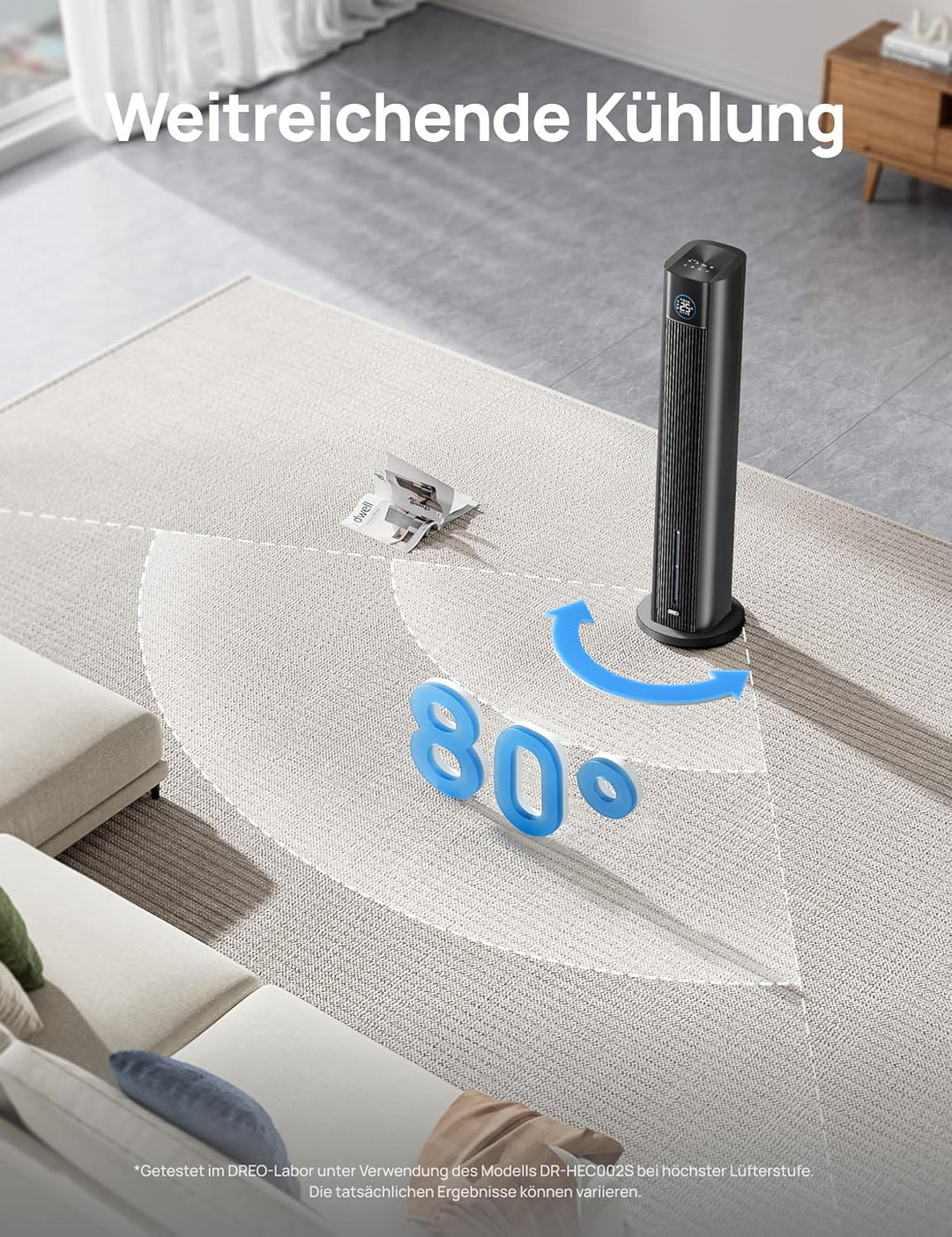 DREO Turmventilator mit Wasserkühlung, 110 cm Luftkühler mit Wasserkühlung Leise, 4-Geschwindigkeite