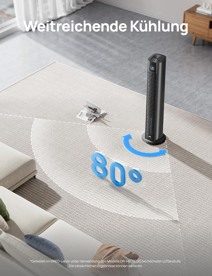 DREO Turmventilator mit Wasserkühlung, 110 cm Luftkühler mit Wasserkühlung Leise, 4-Geschwindigkeite