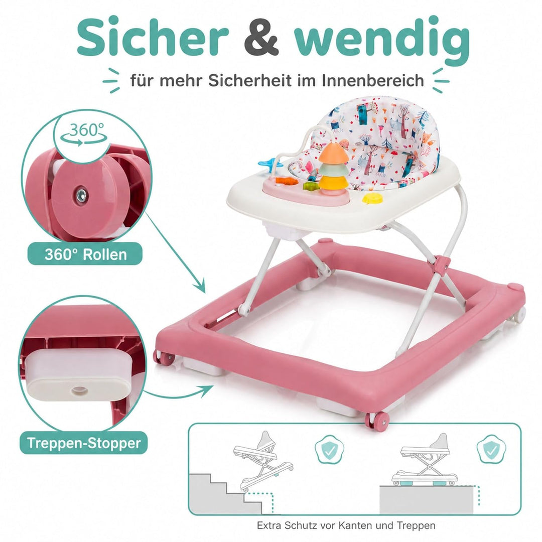 Fillikid Lauflerngerät höhenverstellbar 3-fach mit Sicherheitsstopper | 4 Rollen, ergonomischer Sitz