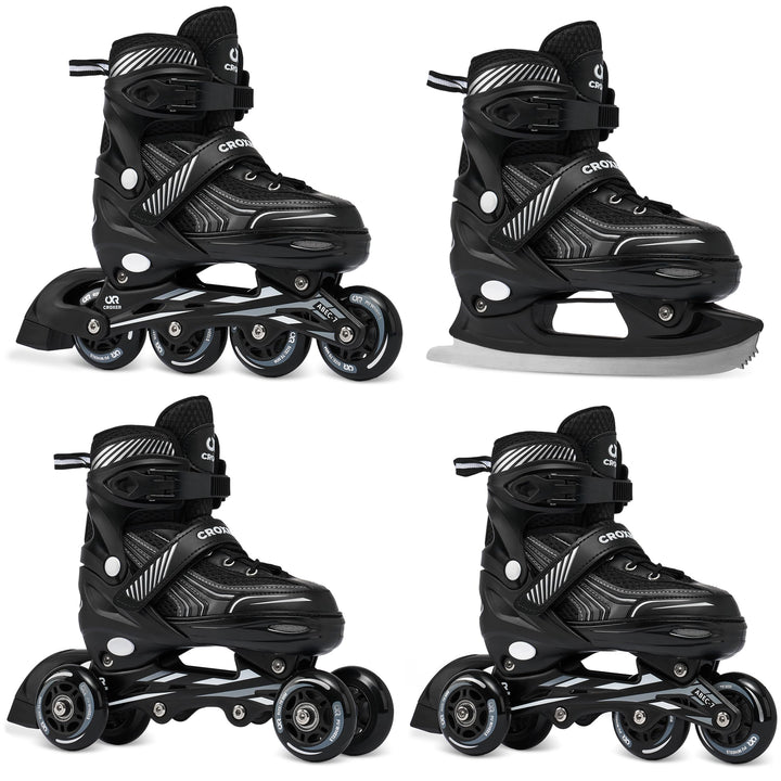 4in1 Croxer Inlineskates/Triskates/Rollschuhe/Schlittschuhe 39-42(24cm-26,5cm) Schwarz, 39-42(24cm-2