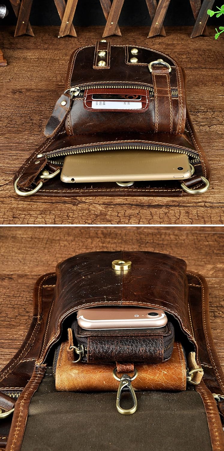 Le'aokuu Herren Echtes Leder Tasche Hüfttasche Gürteltasche Drop Leg Thigh Bag Hip Fanny Bum Belt We