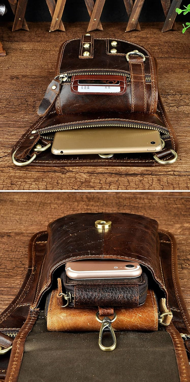 Le'aokuu Herren Echtes Leder Tasche Hüfttasche Gürteltasche Drop Leg Thigh Bag Hip Fanny Bum Belt We
