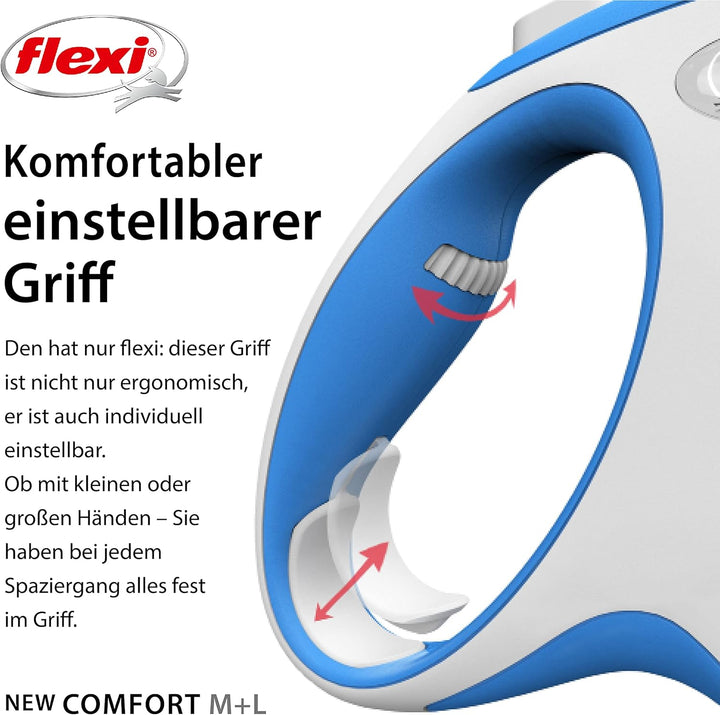 Flexi Leine New Comfort, Hundeleine Katzenleine Rollleine, Blau, M 20kg / 5m Seil Blau M 20kg / 5m S