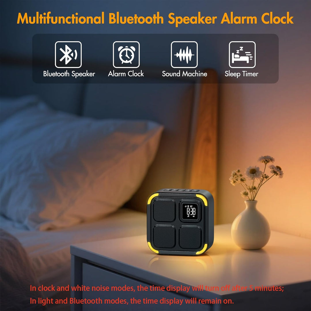 APUZOM Bluetooth Lautsprecher mit Wecker 30 Natural Sounds | 5-in-1: Nachtlicht, Tischuhr, Schlaf Ti
