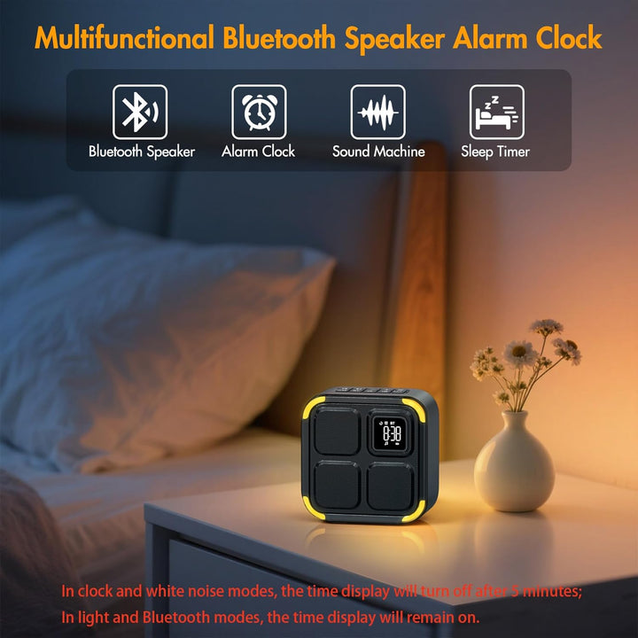 APUZOM Bluetooth Lautsprecher mit Wecker 30 Natural Sounds | 5-in-1: Nachtlicht, Tischuhr, Schlaf Ti