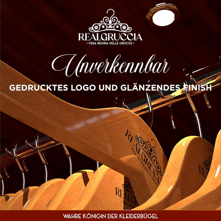 40 Kleiderbügel aus Holz Anti-Rutsch-Einkerbungen Holzbügel RealGruccia Farbe Hellbraun von Hosen An