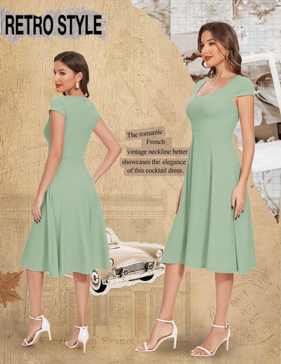 Berylove Cocktailkleid Damen Elegant Rockabilly Kleider Herzausschnitt Midi Vintage Kleid Abendkleid