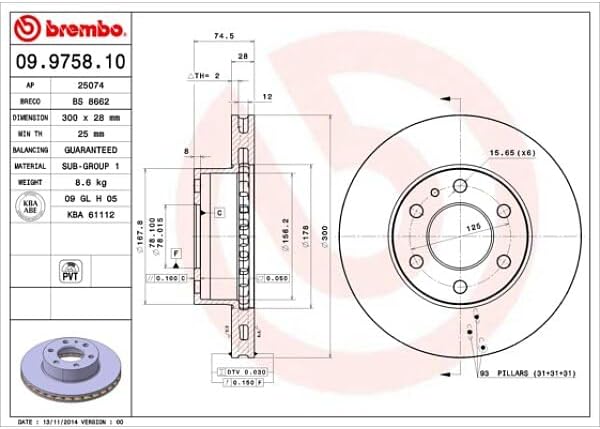 Brembo 09.9758.10 Bremsscheibe - Paar