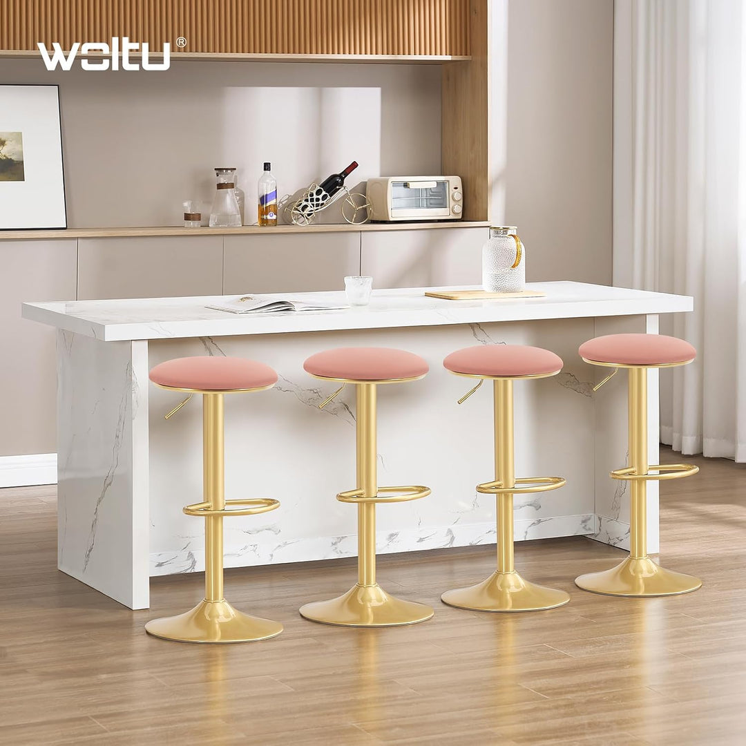WOLTU Barhocker 2er Set, 60-80,5 cm Höhenverstellbar, Samt, Rosa | Ergonomischer Barstuhl, mit Fusss