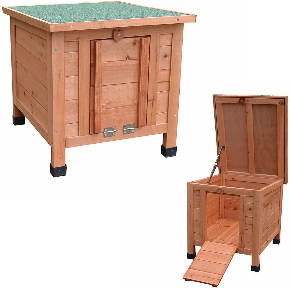 Melko Katzenhaus 50 x 45 x 43 cm mit klappbarem Deckel und Rampe, Winterfest Braun, Braun