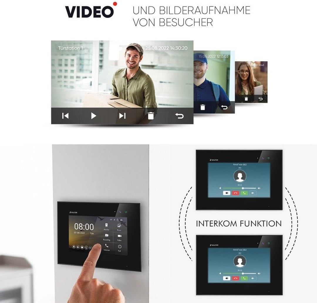 Nonic Balter EVO HD Silber/Schwarz Video Türsprechanlage Set für 1 Familienhaus (1x Türstation mit F