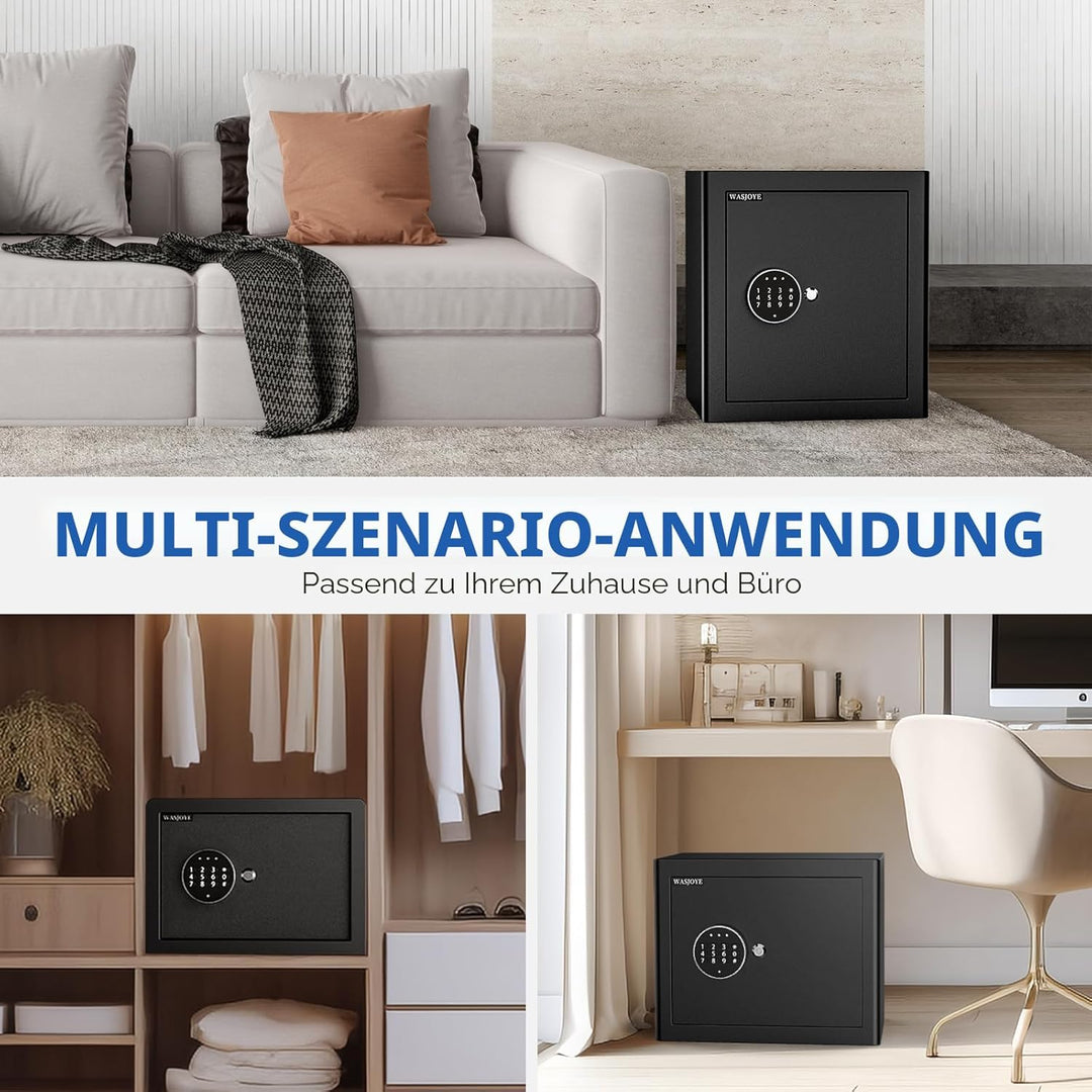 WASJOYE 42L Tresor Safe Gross, Tresor mit Schlüssel Elektronischem Möbeltresor mit Zahlenschloss, Di