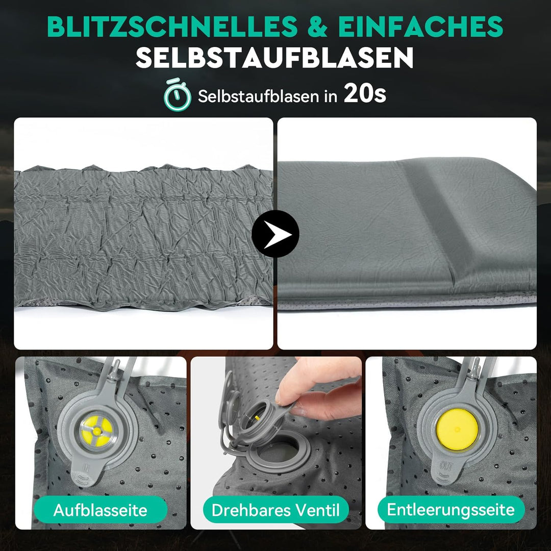 HIKENTURE Isomatte Selbstaufblasend, 8CM Dicke Camping Matratze aus Schaumstoff, Selbstaufblasbare L