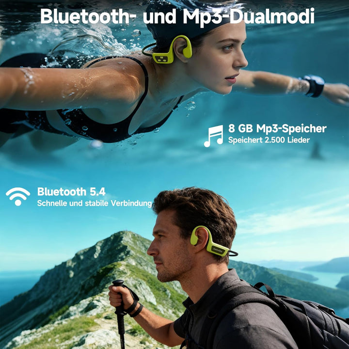 sunvito Kopfhörer Schwimmen, Knochenschall Kopfhörer Bluetooth 5.4, IPX8 Wasserdicht,Sportkopfhörer