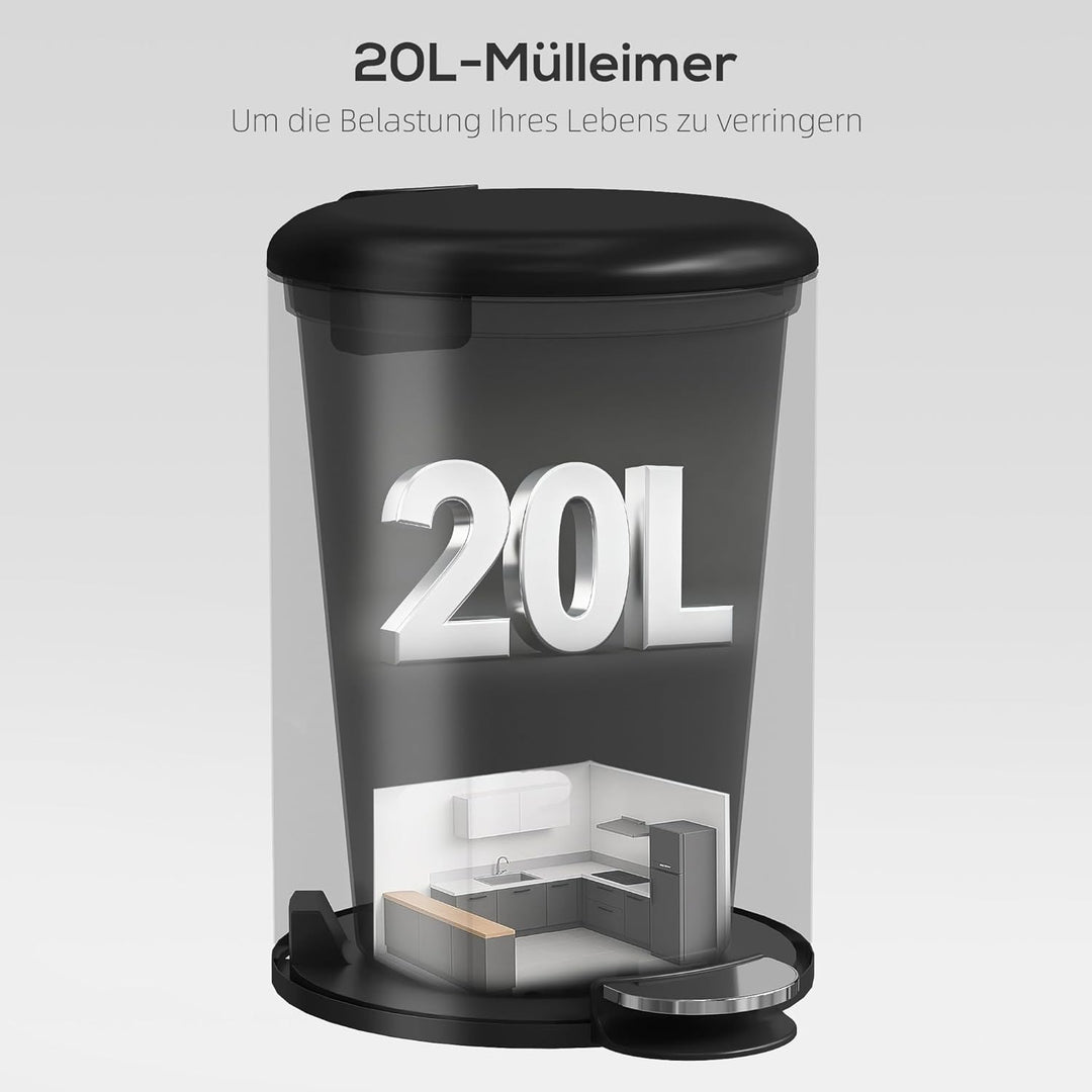 HOMCOM Mülleimer 20L Treteimer Abfalleimer mit Deckel und Fusspedal, Müllbehälter mit Inneneimer, So