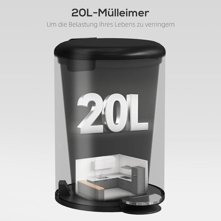 HOMCOM Mülleimer 20L Treteimer Abfalleimer mit Deckel und Fusspedal, Müllbehälter mit Inneneimer, So