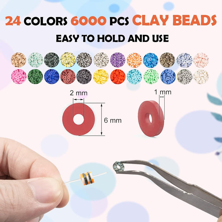Perlen zum Auffädeln, 8500+ Stück Perlen Set, 6mm Polymer Clay Perlen für armbänder, 2 Boxen Armbänd