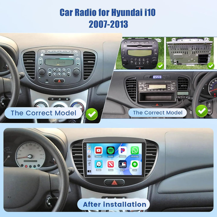 [4G+128G] Inefala Android 15 Autoradio für Hyundai i10 2007-2013 mit Wireless Carplay Android Auto,