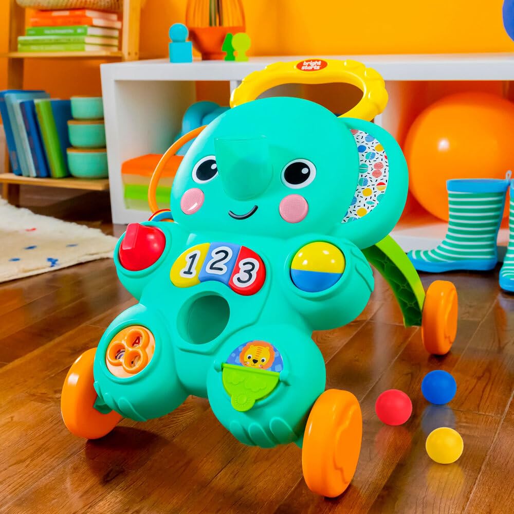 Bright Starts, Stroll 'n Roll 2 - in - 1 Ballspielwagen - Elefant mit Lichtern und Musik, Unisex, 6