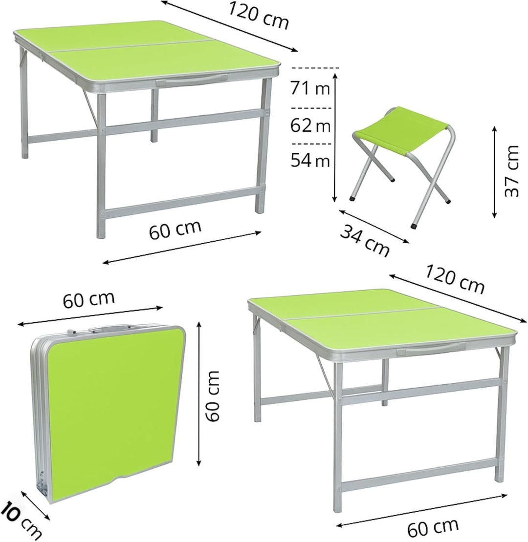 Generisch Faltbarer Campingtisch mit 4 Hockern – Klapptisch höhenverstellbar 54–71 cm – Aluminium Pi