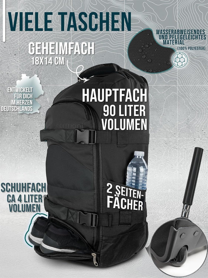 normani Reisetasche Trolley mit Rucksackfunktion 90 Liter - Backpacker mit Frontloader praktischer R
