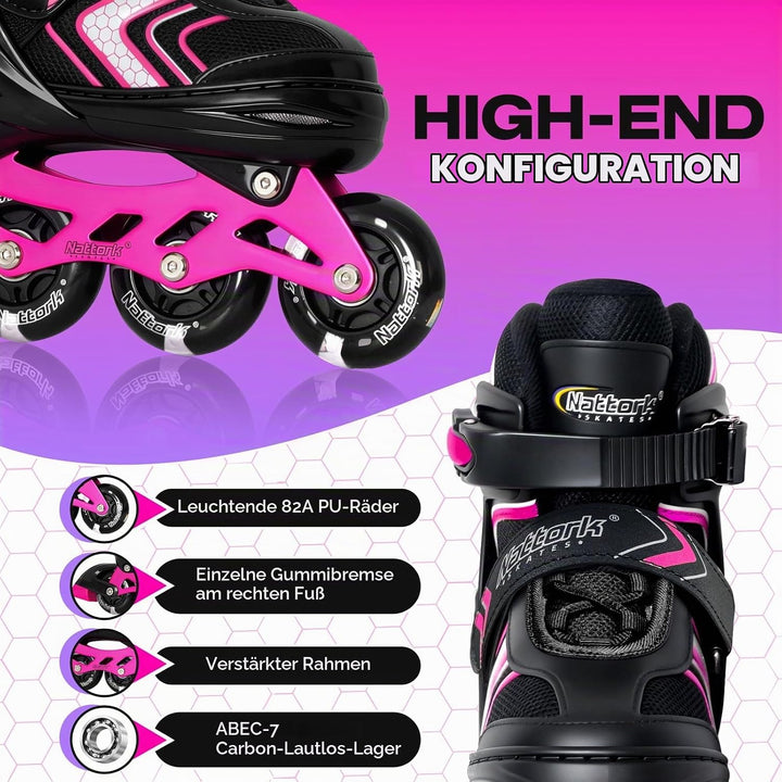 Nattork Inliner für Kinder Verstellbare Inline Skates, 4 Grössen Kinder Inline Roller Skates mit Bel