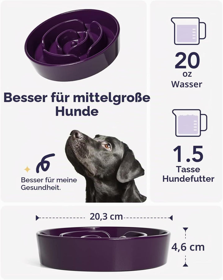 LE TAUCI Hundenapf aus Keramik, Antischlingnapf für Mittelgrosse und Kleine Hunde, Langsam Fressen u