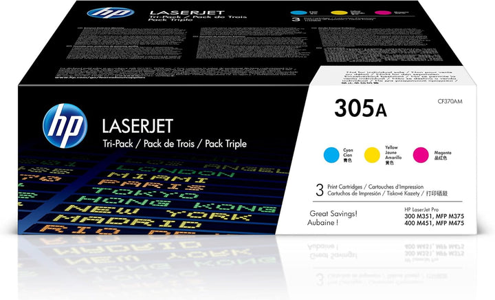 HP 305A (CF370AM) Multipack Original Toner 1xBlau, 3er-Pack, cyan/magenta/gelb