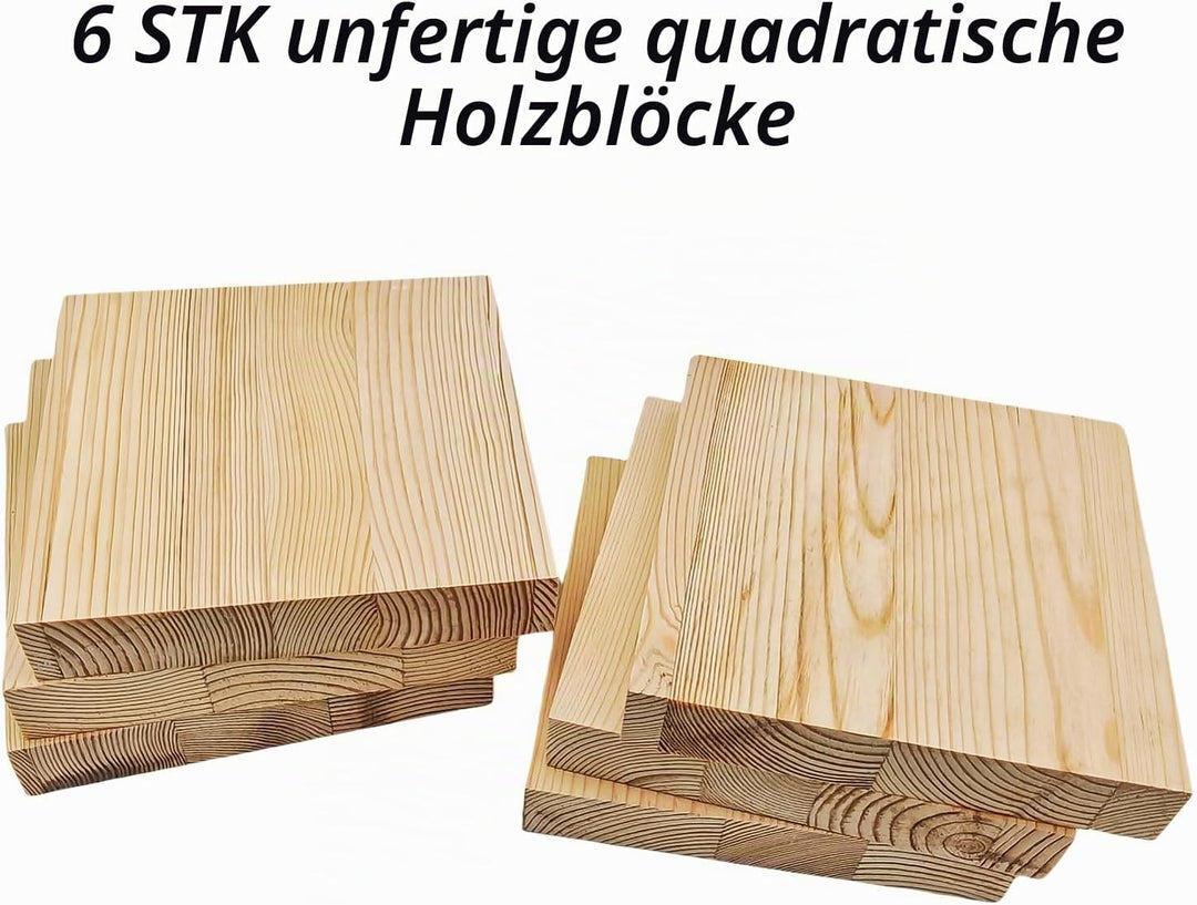 Unlackierte quadratische Holzblöcke zum Basteln, 15 x 15 x 2,5 cm, blanko, Kiefernholzbretter für Ho