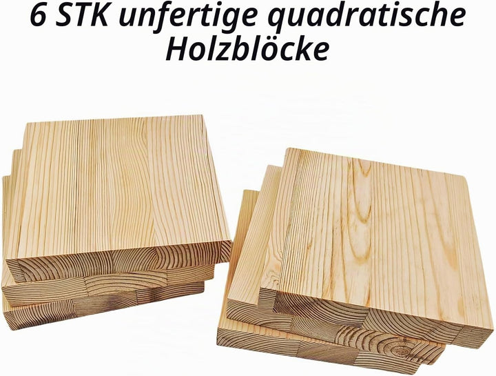 Unlackierte quadratische Holzblöcke zum Basteln, 15 x 15 x 2,5 cm, blanko, Kiefernholzbretter für Ho