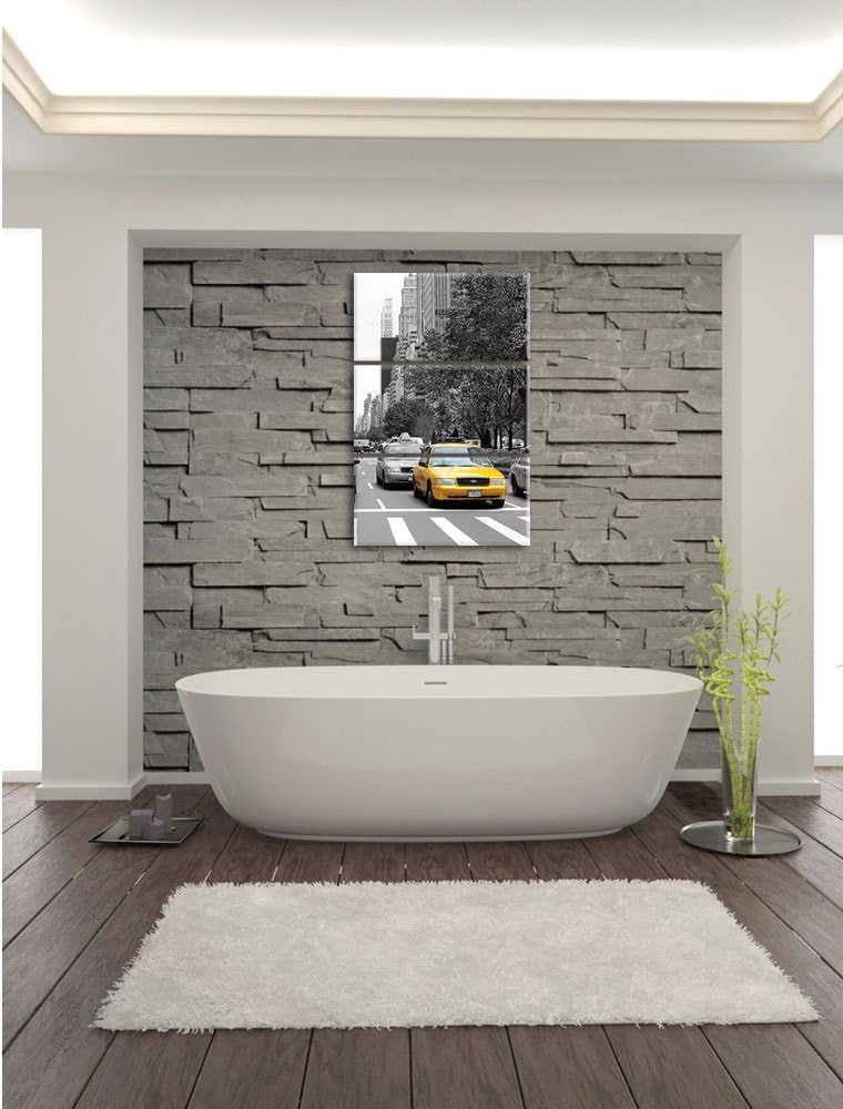 Pixxprint Taxis in New York schwarz/weiss 3-Teiler Leinwandbild 120x80 Bild auf Leinwand