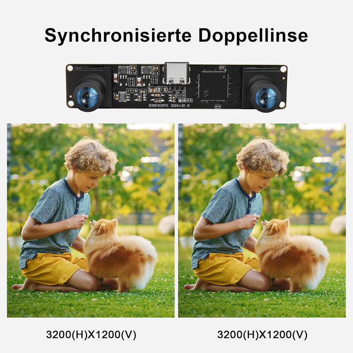1200P Global Shutter USB-Kameramodul mit Sync Dual Lens, Hoher Bildfrequenz 120fps/60fps, 94 Grad, I