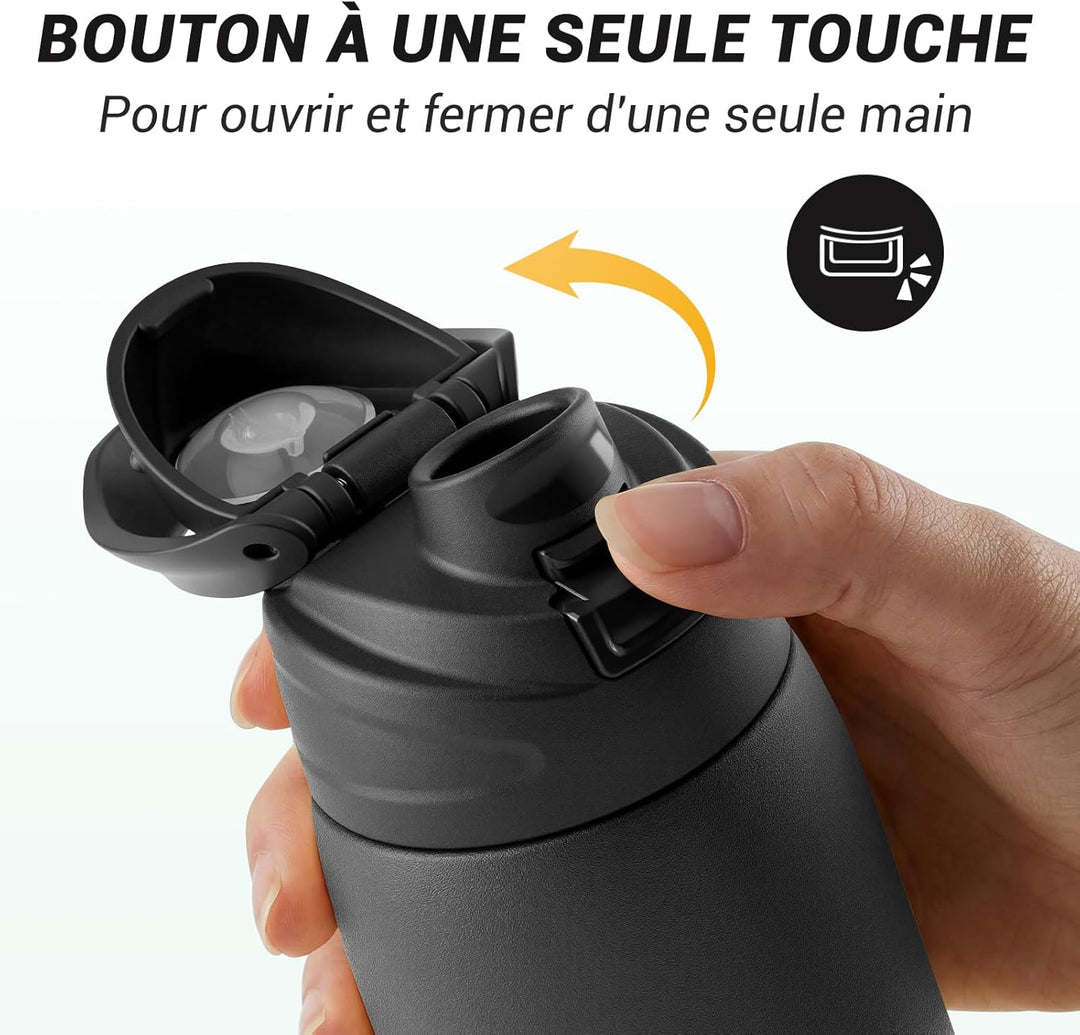 Fjbottle Edelstahl Trinkflasche 1L/750ML – 1-Klick Öffnung BPA-frei Wasserflasche für Sport, Schule,
