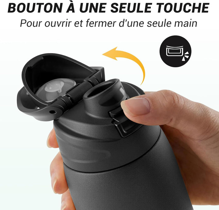 Fjbottle Edelstahl Trinkflasche 1L/750ML – 1-Klick Öffnung BPA-frei Wasserflasche für Sport, Schule,