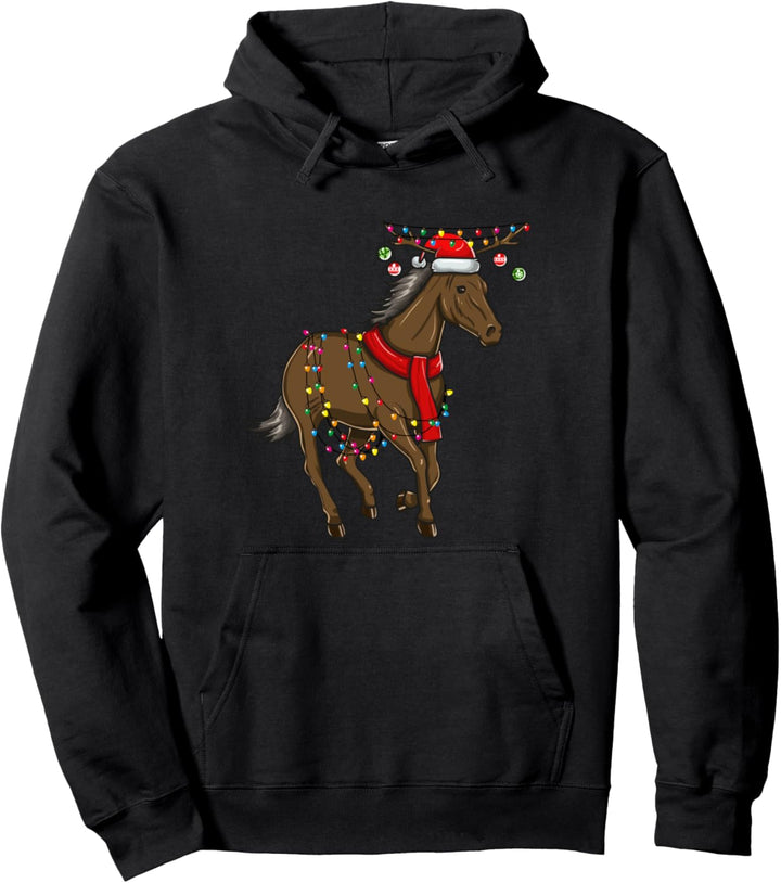 Weihnachtspferd Weihnachtslichter mit Geweih und Ornamenten Pullover Hoodie