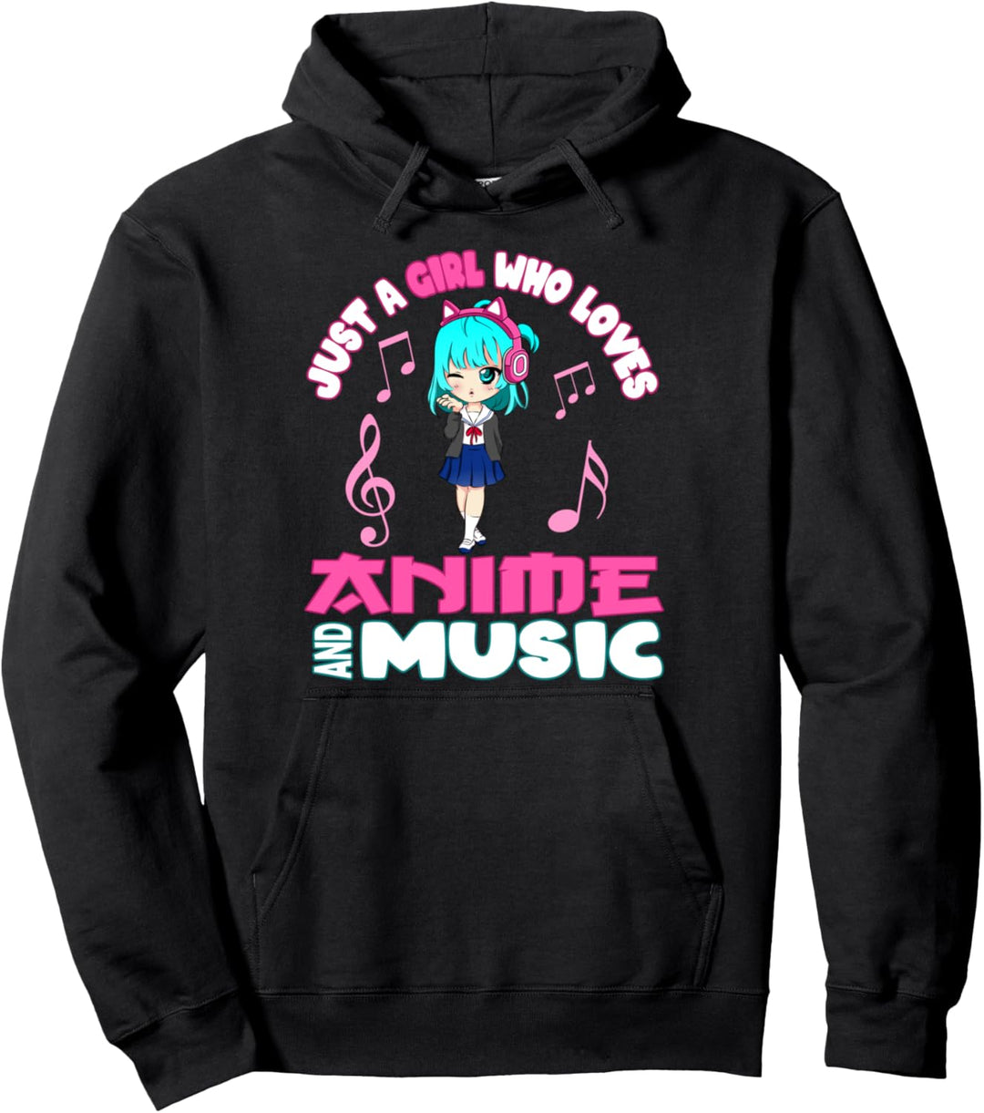 nur ein Mädchen, das Anime und Musik liebt Teen Chibi Grafik Pullover Hoodie