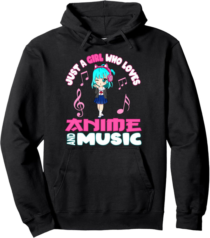nur ein Mädchen, das Anime und Musik liebt Teen Chibi Grafik Pullover Hoodie