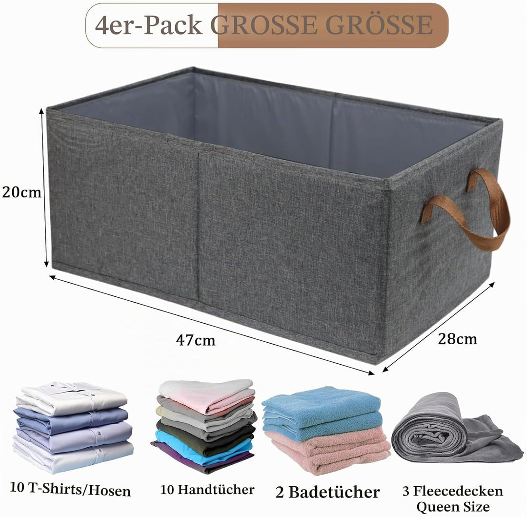Aufbewahrungskörbe, zusammenklappbare Aufbewahrungsbox, 4 Stück, Stoff-Kleiderschrank-Organizer mit