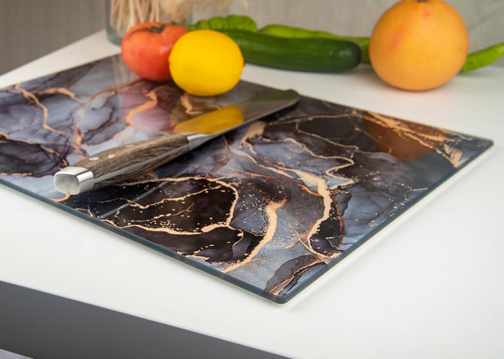Glasschneidebrett 40×30cm – Hygienisches Schneidebrett aus gehärtetem Glas – Hitzebeständig, Kratzfe