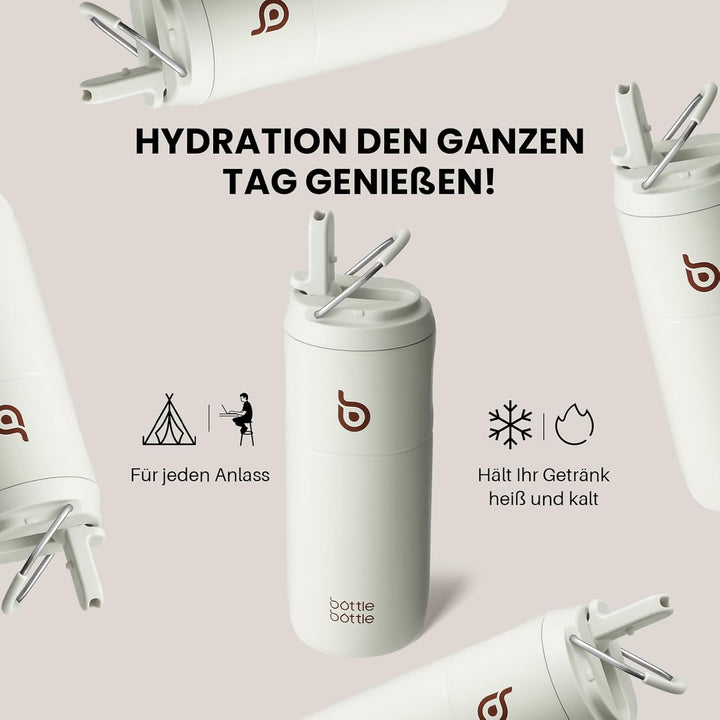 Edelstahl Trinkflasche mit Strohhalm 500ml, auslaufsichere Sportwasserflasche, ideal für Schule, Bür