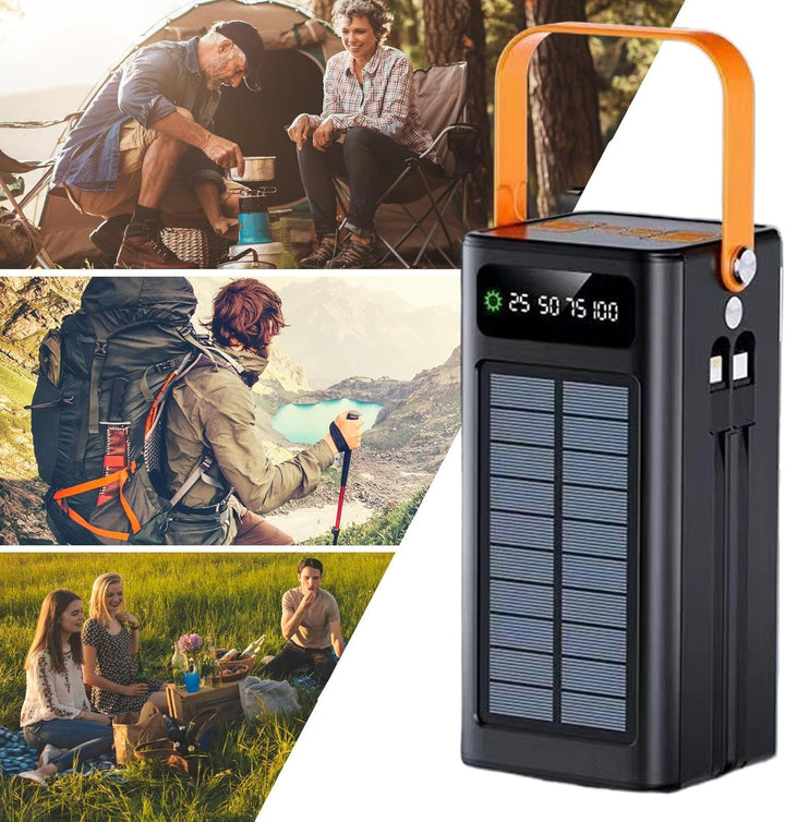 Solar Ladegerät, 120W Outdoor Powerbank, 50000mAh Überlebensausrüstung mit Licht 4 Ausgänge 3 Eingän