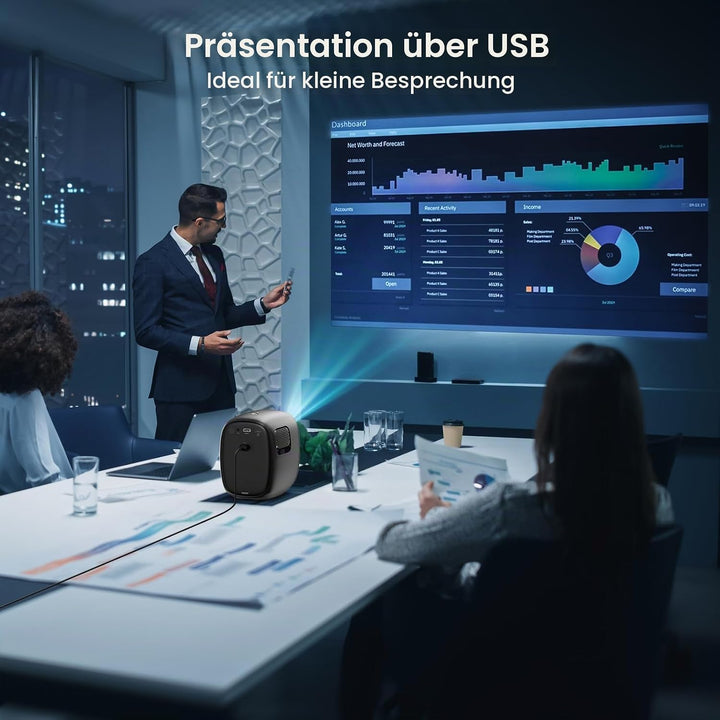 Smart Mini Beamer,1080p mit Beamer 4K, automatische trapezförmige Kompensation, mit WiFi 6 und Bluet