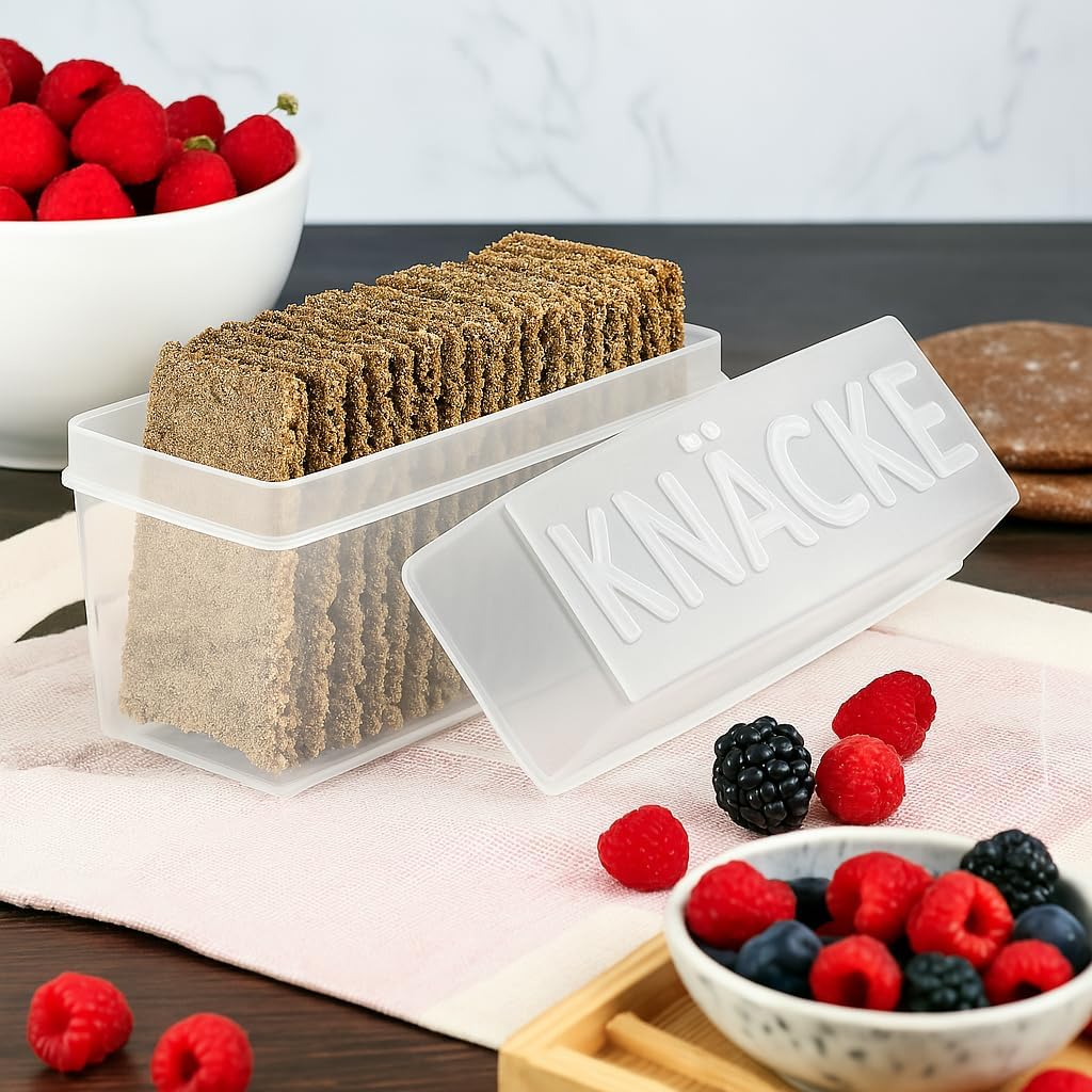 Knäckebrotdose Knäckebrot Box mit Deckel - Brotbox - luftdicht - Aufbewahrungsbox - Transparent/weis